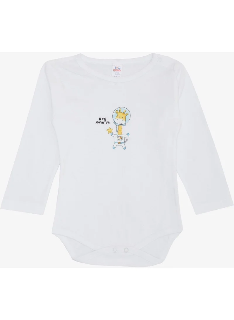 Breeze Baby Boy Snap Bodysuit Astronaut Giraffe Printed 9 Months-3 Years, White