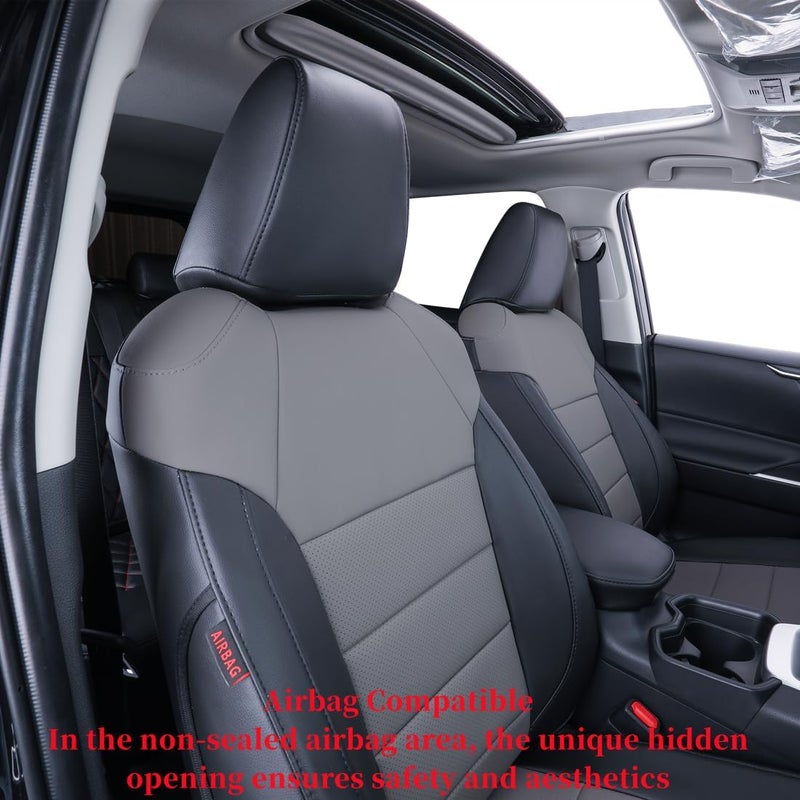 coverdream أغطية مقاعد مخصصة من كوفر دريم لتويوتا RAV4 LE، XLE، بريميوم، ليمتد (2019-2022) - مجموعة كاملة من الجلد الصناعي (أسود/رمادي) - Image 5