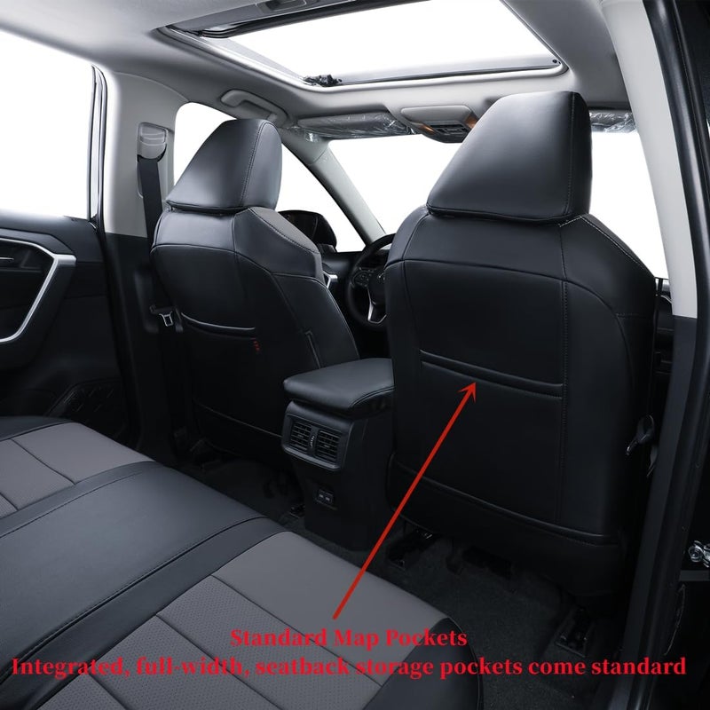 coverdream أغطية مقاعد مخصصة من كوفر دريم لتويوتا RAV4 LE، XLE، بريميوم، ليمتد (2019-2022) - مجموعة كاملة من الجلد الصناعي (أسود/رمادي) - Image 2