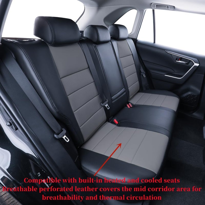 coverdream أغطية مقاعد مخصصة من كوفر دريم لتويوتا RAV4 LE، XLE، بريميوم، ليمتد (2019-2022) - مجموعة كاملة من الجلد الصناعي (أسود/رمادي) - Image 4