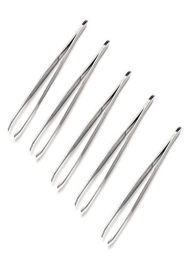 Rosojodg 5Pcs Silver Tweezers,Pro Stainless Steel Eyebrow Home Tool Precision Hair Removal Beauty Tool Hair Removal Tweezers - Image 1
