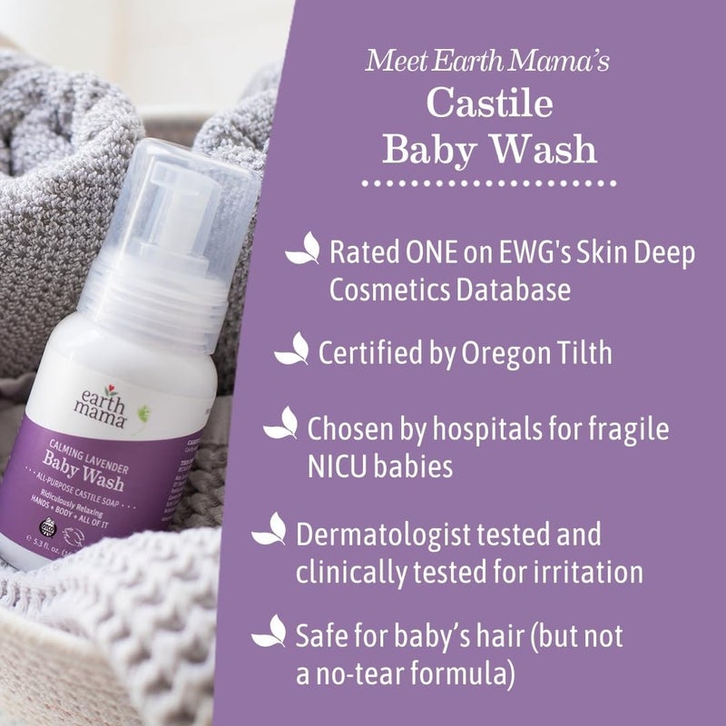 Earth Mama Calming Lavender Baby Wash Liquid Foaming Hand Soap, Organic All-Purpose Lavender Body Wash for Sensitive Skin, Castile Soap with Coconut Oil, Shea Butter, & Calendula - Image 5