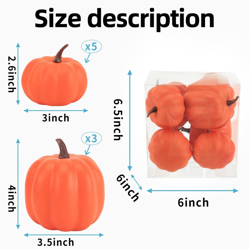 Ghrdopy Fake Pumpkins  8 Pcs Orange Artificial Pumpkins  Plastic Pumpkins for Thanksgiving Party Table Centerpiece Autumn Home Decoration-A - Image 3