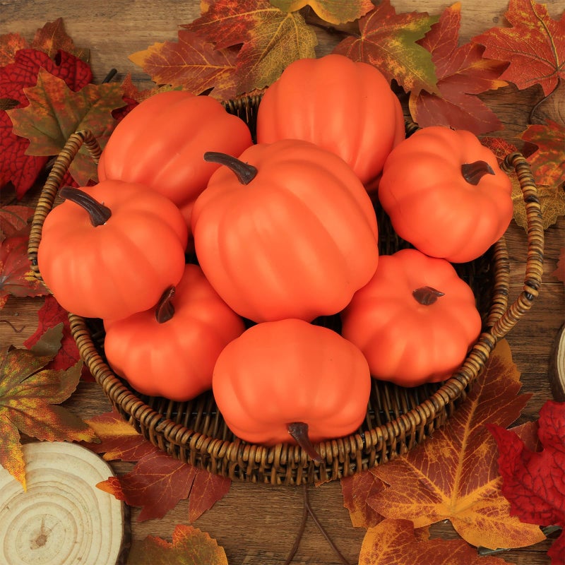 Ghrdopy Fake Pumpkins  8 Pcs Orange Artificial Pumpkins  Plastic Pumpkins for Thanksgiving Party Table Centerpiece Autumn Home Decoration-A - Image 2
