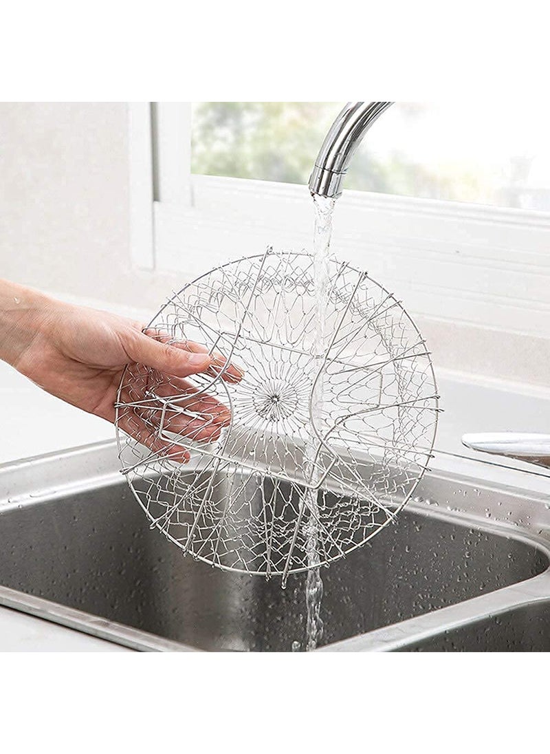 SGMSC SGMSC Stainless Steel Foldable Cooking Basket Magic Basket Mesh Basket Strainer Net Kitchen Cooking Tool for Frying Steaming Straining Rinsing  - Image 4