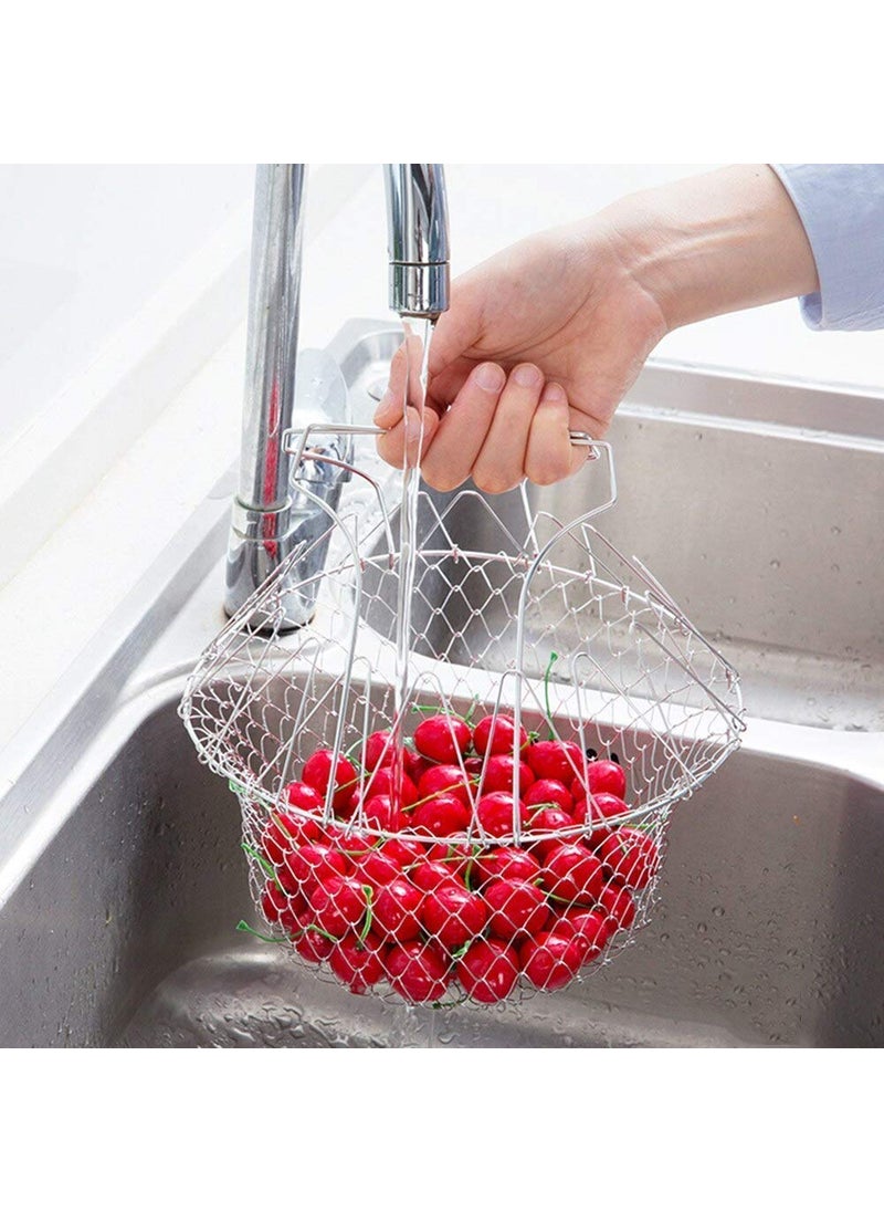 SGMSC SGMSC Stainless Steel Foldable Cooking Basket Magic Basket Mesh Basket Strainer Net Kitchen Cooking Tool for Frying Steaming Straining Rinsing  - Image 2