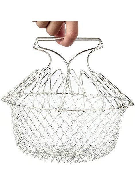 SGMSC SGMSC Stainless Steel Foldable Cooking Basket Magic Basket Mesh Basket Strainer Net Kitchen Cooking Tool for Frying Steaming Straining Rinsing  - Image 1