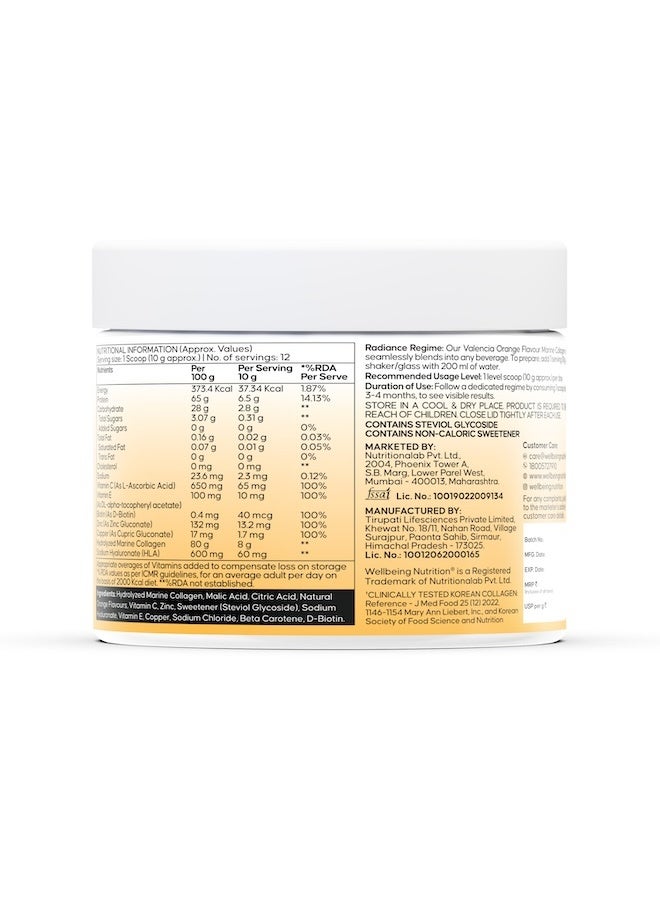 WELLBEING NUTRITION Pure Korean Marine Collagen Peptides Supplement for Skin, Hair, Nails & Joints | Clinically Proven | High Absorption 8 gms Collagen, Valencia Orange, 120 gms - Image 2