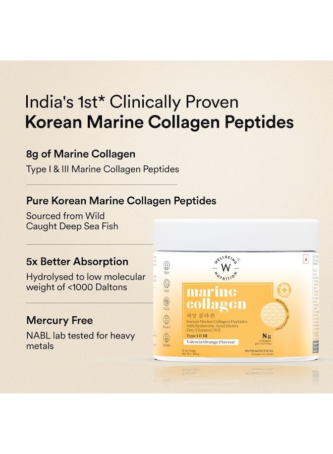 WELLBEING NUTRITION Pure Korean Marine Collagen Peptides Supplement for Skin, Hair, Nails & Joints | Clinically Proven | High Absorption 8 gms Collagen, Valencia Orange, 120 gms - Image 3