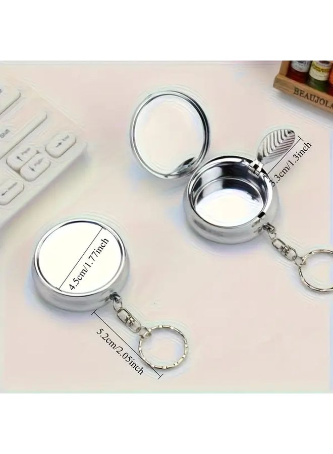 Portable Stainless Steel Ashtray With Keychain 1pc Compact Round Outdoor Travel - Image 3