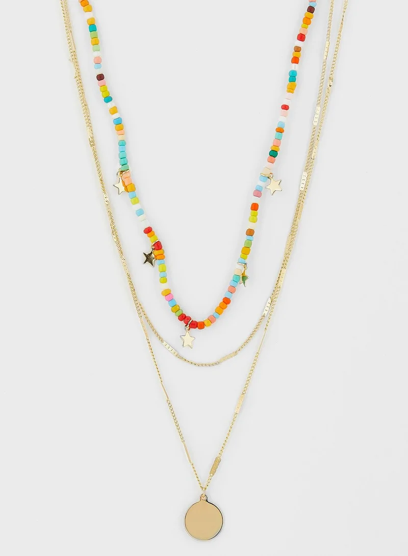 Ginger Layered Beaded Star Pendant Necklace