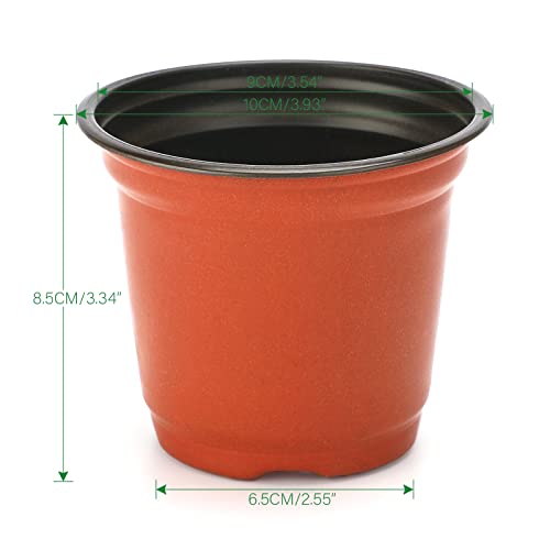 KINGLAKE 100 Pcs 4" Plastic Plants Nursery Pot/Pots Seedlings Flower Plant Container Seed Starting Pots,4 Inch,Red - Image 2