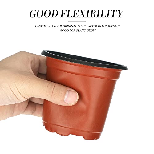 KINGLAKE 100 Pcs 4" Plastic Plants Nursery Pot/Pots Seedlings Flower Plant Container Seed Starting Pots,4 Inch,Red - Image 3