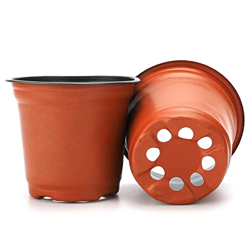 KINGLAKE 100 Pcs 4" Plastic Plants Nursery Pot/Pots Seedlings Flower Plant Container Seed Starting Pots,4 Inch,Red - Image 4
