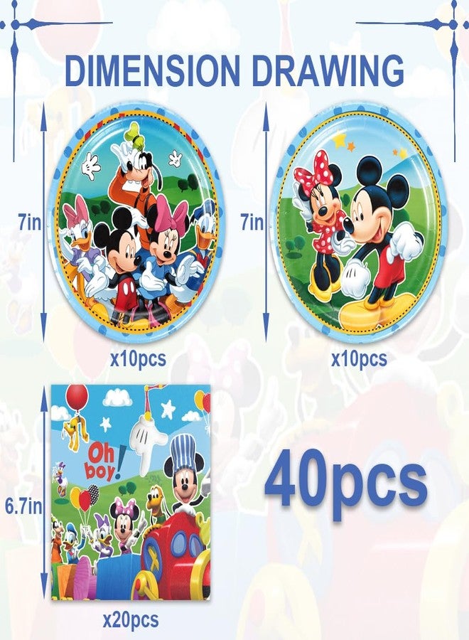 Bahteliv 40Pack Mickey Party Supplies include 20 plates, 20 napkins for Mickey Birthday Party Decoration - Image 4