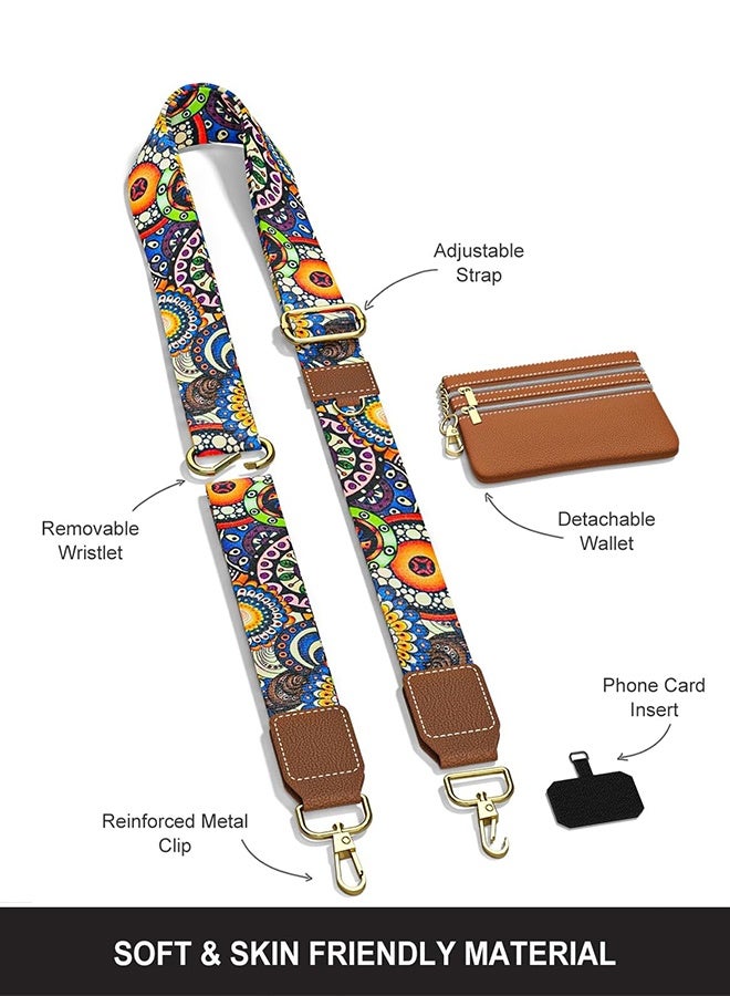 Crossbody Phone Strap with Wallet, Clip and Go Strap for Phone with Wallet, Adjustable Crossbody Cell Belt with Zippered Pouch, Neck Shoulder Cell Lanyard for Women, Bohemian Sun - Image 2