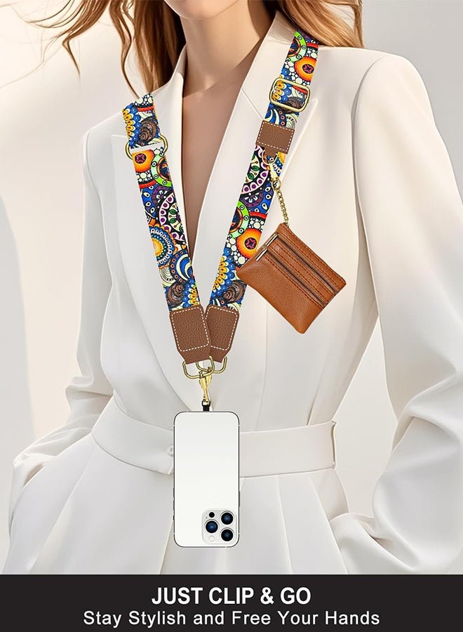 Crossbody Phone Strap with Wallet, Clip and Go Strap for Phone with Wallet, Adjustable Crossbody Cell Belt with Zippered Pouch, Neck Shoulder Cell Lanyard for Women, Bohemian Sun - Image 3