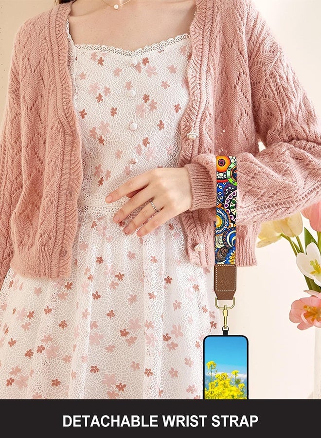 Crossbody Phone Strap with Wallet, Clip and Go Strap for Phone with Wallet, Adjustable Crossbody Cell Belt with Zippered Pouch, Neck Shoulder Cell Lanyard for Women, Bohemian Sun - Image 4