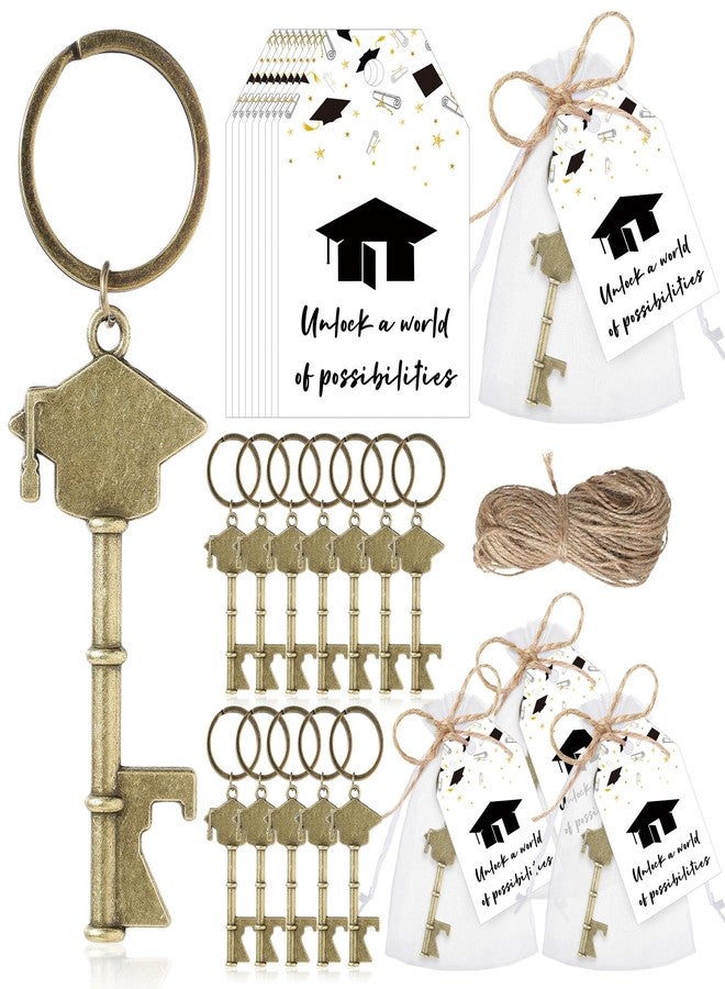 Ninehaoou 25 Sets Graduation Party Favor for Guest 2025 Graduation Keychain Cap Bottle Opener Gifts with Motivational Card Organza Bag Class of 2025 College Celebration School Party Supplies (Gold) - Image 1