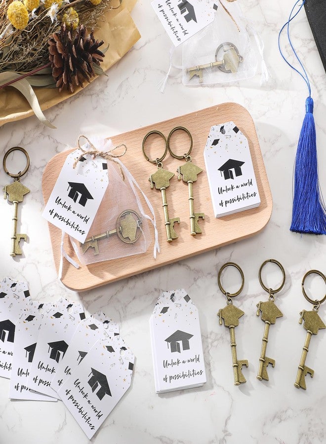 Ninehaoou 25 Sets Graduation Party Favor for Guest 2025 Graduation Keychain Cap Bottle Opener Gifts with Motivational Card Organza Bag Class of 2025 College Celebration School Party Supplies (Gold) - Image 4
