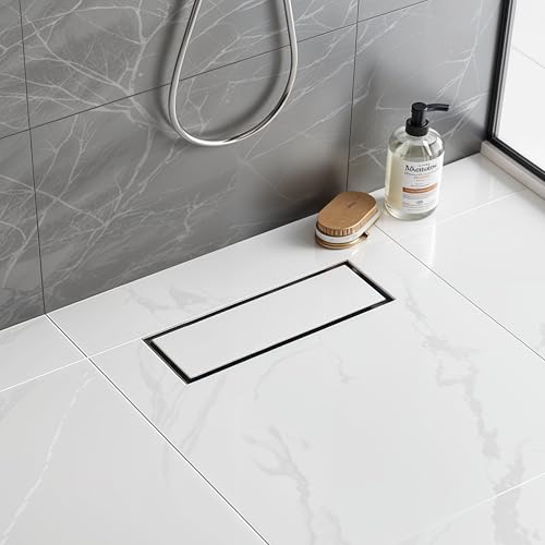 Ruhe® Tile Insert Shower Drain Channel | 12 x 4 Inches Waste Water Floor Drain for 13mm Tile | 304 Stainless Steel Invisible Shower Drain Channel | Drain Channel with Cockroach Trap and Side Hole - Image 1