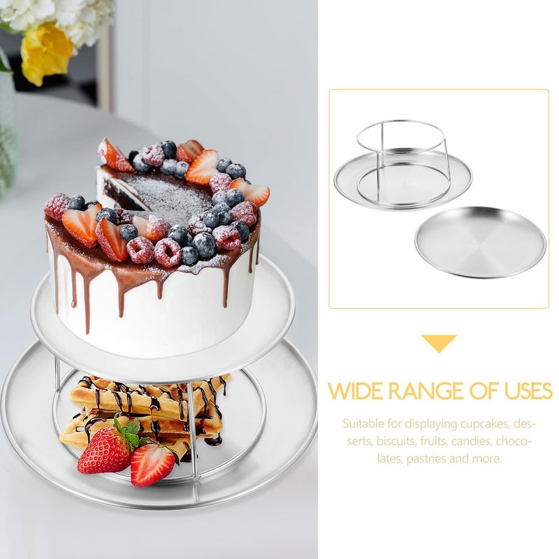 Stainless Steel Double Layer Cake Display Tray Set 7.87 and 9.84 Inch Plates with Stand - Image 5