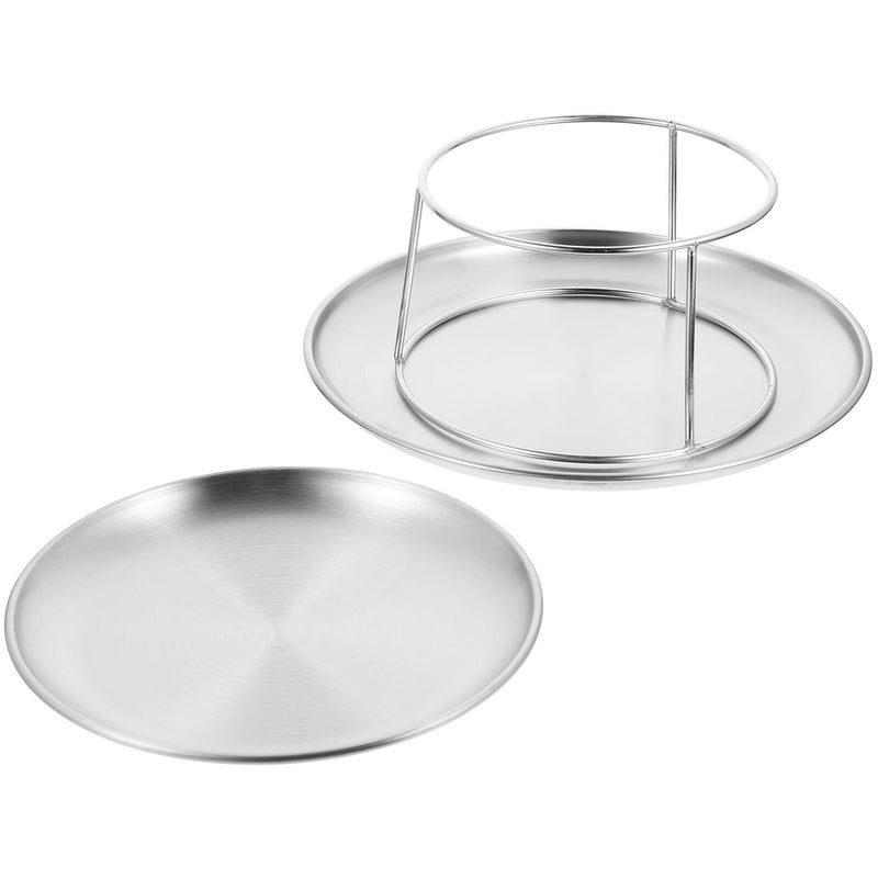 Stainless Steel Double Layer Cake Display Tray Set 7.87 and 9.84 Inch Plates with Stand - Image 2