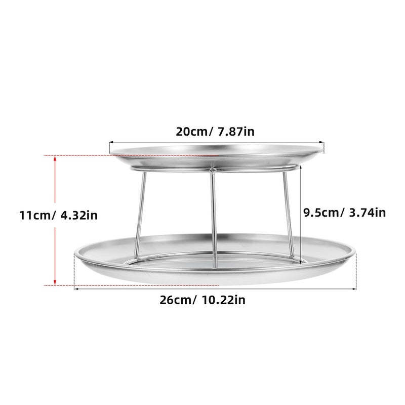 Stainless Steel Double Layer Cake Display Tray Set 7.87 and 9.84 Inch Plates with Stand - Image 3