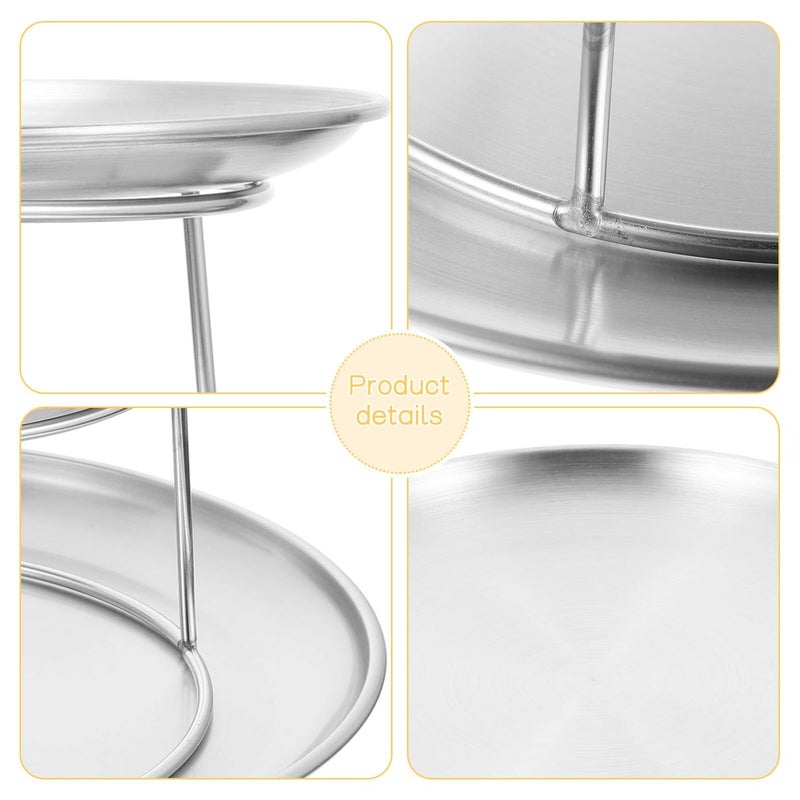 Stainless Steel Double Layer Cake Display Tray Set 7.87 and 9.84 Inch Plates with Stand - Image 4
