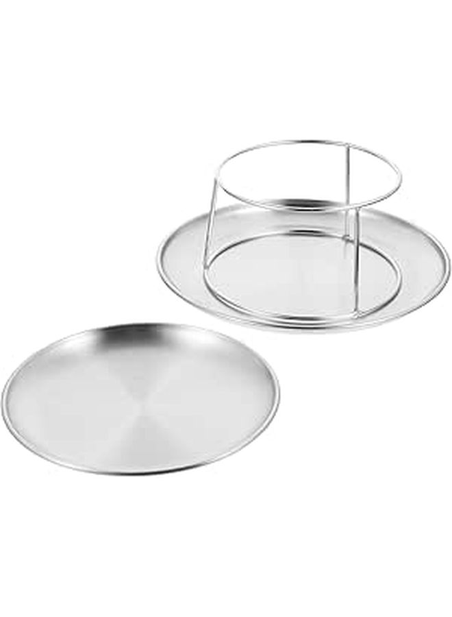 Stainless Steel Double Layer Cake Display Tray Set 7.87 and 9.84 Inch Plates with Stand - Image 1