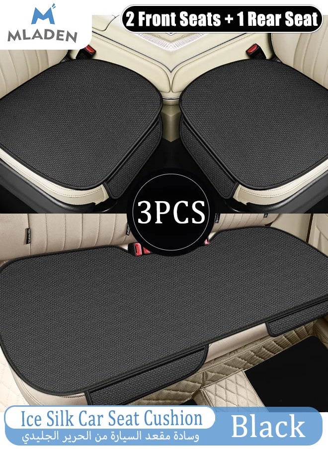MLADEN 3PCS Universal Car Seat Cushion Set 3D Soft Linen Breathable Car Seat Cushion for Front and Back Seat Comfort Non-slip Breathable Ice Silk Cushion Car Interior Accessories (Black/3PCS)  - Image 1
