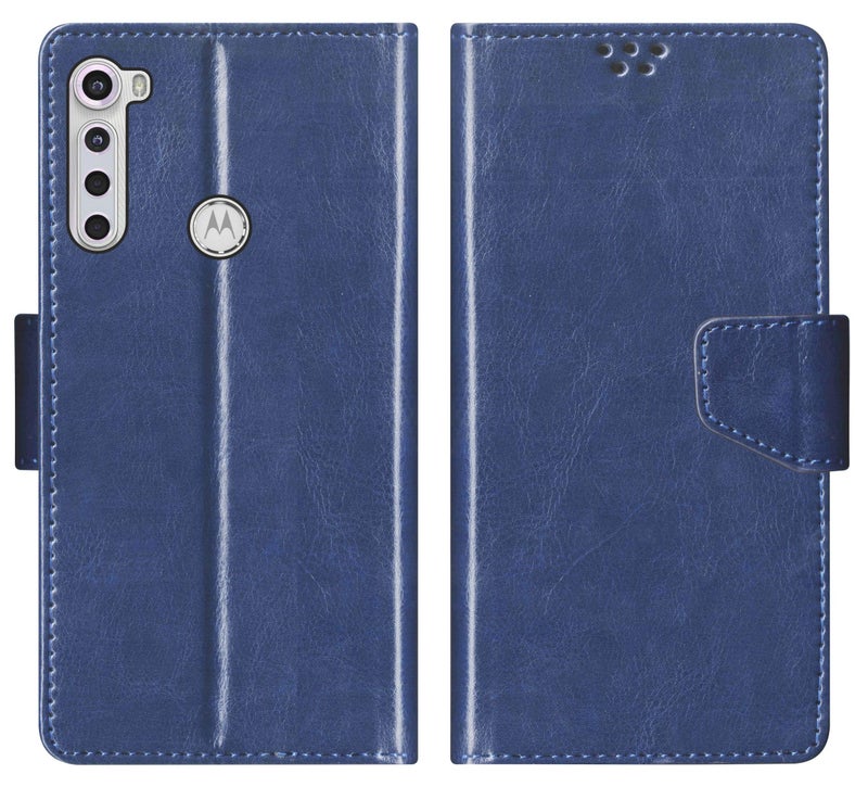 SBMS Faux Leather Flip Cover for Motorola Moto One Fusion Plus Back Cover Case with Magnatic Closure | Inbuilt Stand | Card & Money Pocket (Blue) - Image 1