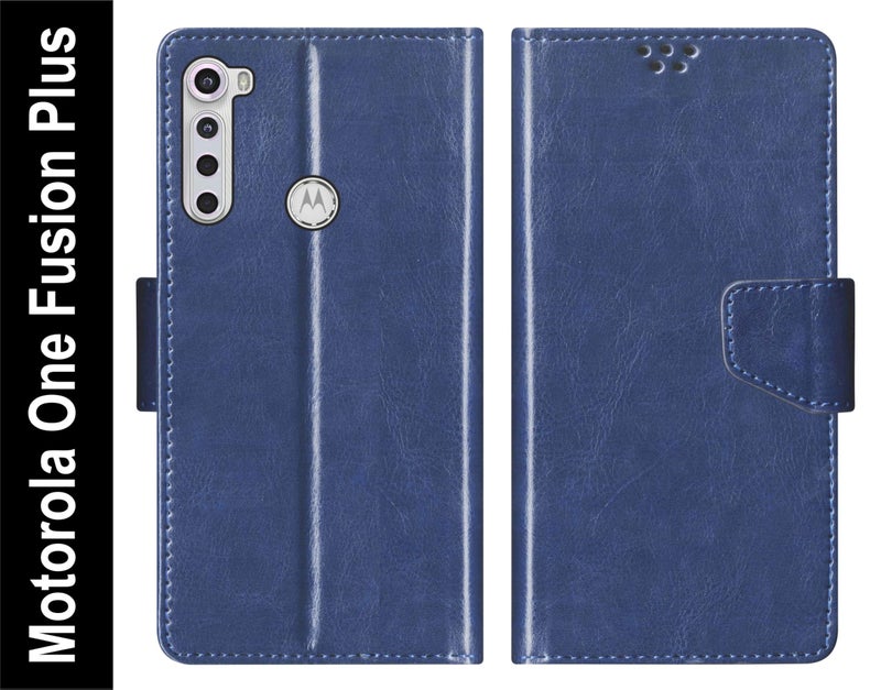SBMS Faux Leather Flip Cover for Motorola Moto One Fusion Plus Back Cover Case with Magnatic Closure | Inbuilt Stand | Card & Money Pocket (Blue) - Image 2