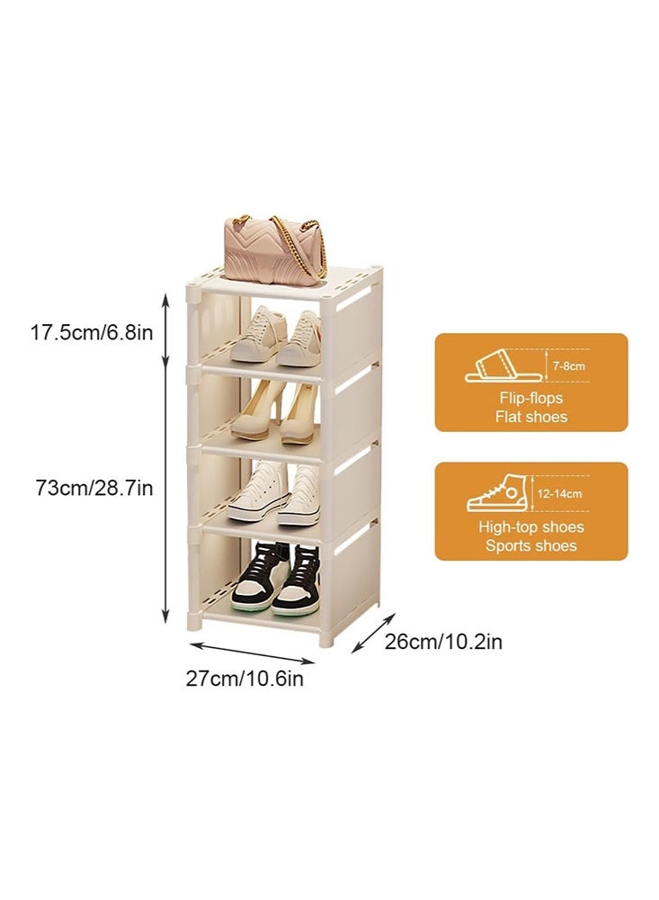 Solerconm 4-Tier Slim Shoe Rack for Entryway, DIY Shoe Storage Cabinet, Space-Saving Shoe Organizer for Small Spaces (White, 27 x 30 x 73 CM) - Image 3