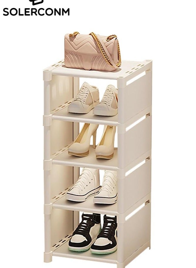 Solerconm 4-Tier Slim Shoe Rack for Entryway, DIY Shoe Storage Cabinet, Space-Saving Shoe Organizer for Small Spaces (White, 27 x 30 x 73 CM) - Image 1