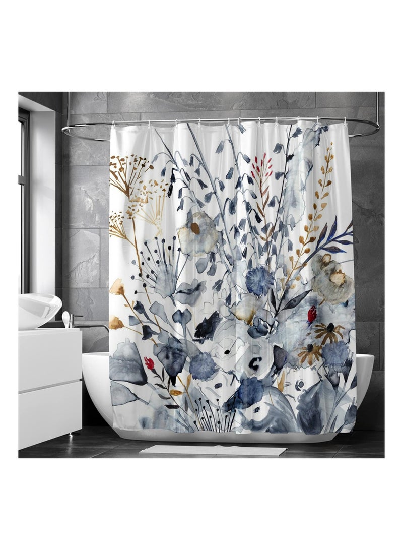 Floral Watercolor Shower Curtain 72 x 72 Botanical Leaves Design for Bathroom Decor Nature Inspired Fabric - Image 1