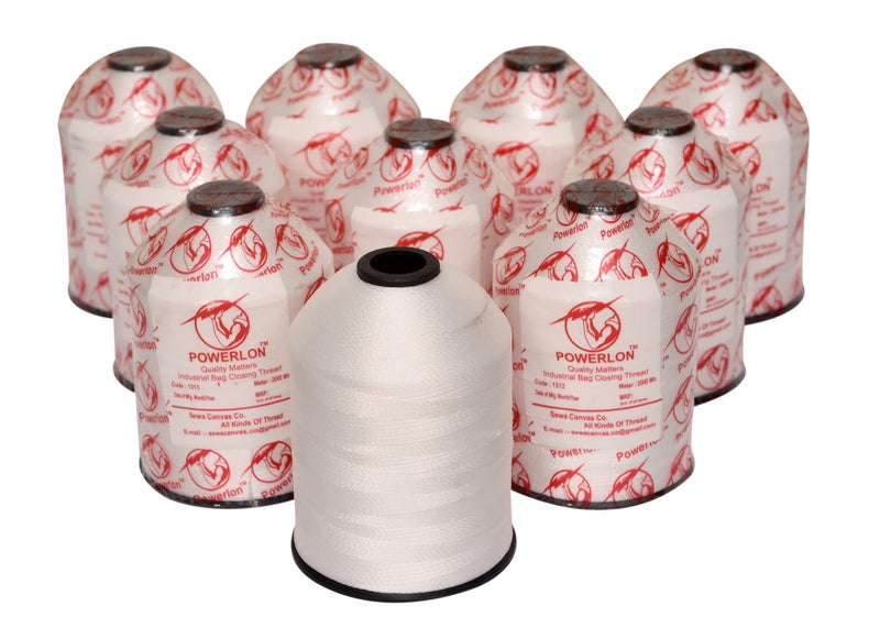 Powerlon 2 Ply PP/Nylon 2000 Meters Strong Bag Closing Thread for Revo, Lpi & Other Brands Machines (White, 4 Pcs) - Image 1