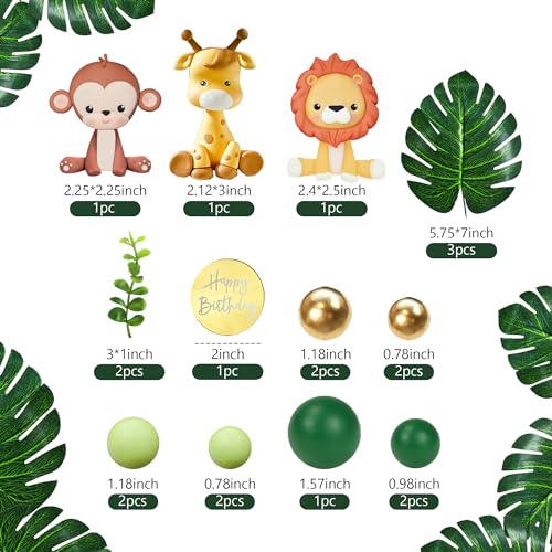 DRWATE Jungle Safari Animal Cake Topper with Colourful Balls Plam Leaves Cake Decoration for Girls Boys Wild Theme Birthday Party Baby Shower Supplies (STYLE 3) - Image 2