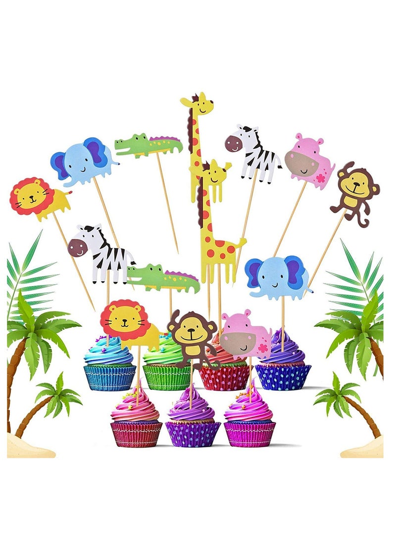 SOLARAE Zoo Animal Cupcake Topper,  Animal Cupcake Toppers, Cute Zoo Animal Cupcake Toppers Picks with 7 Different for Kid Boys Girls Birthday Party Decoration Congrats Graduation, 42 PCS - Image 1
