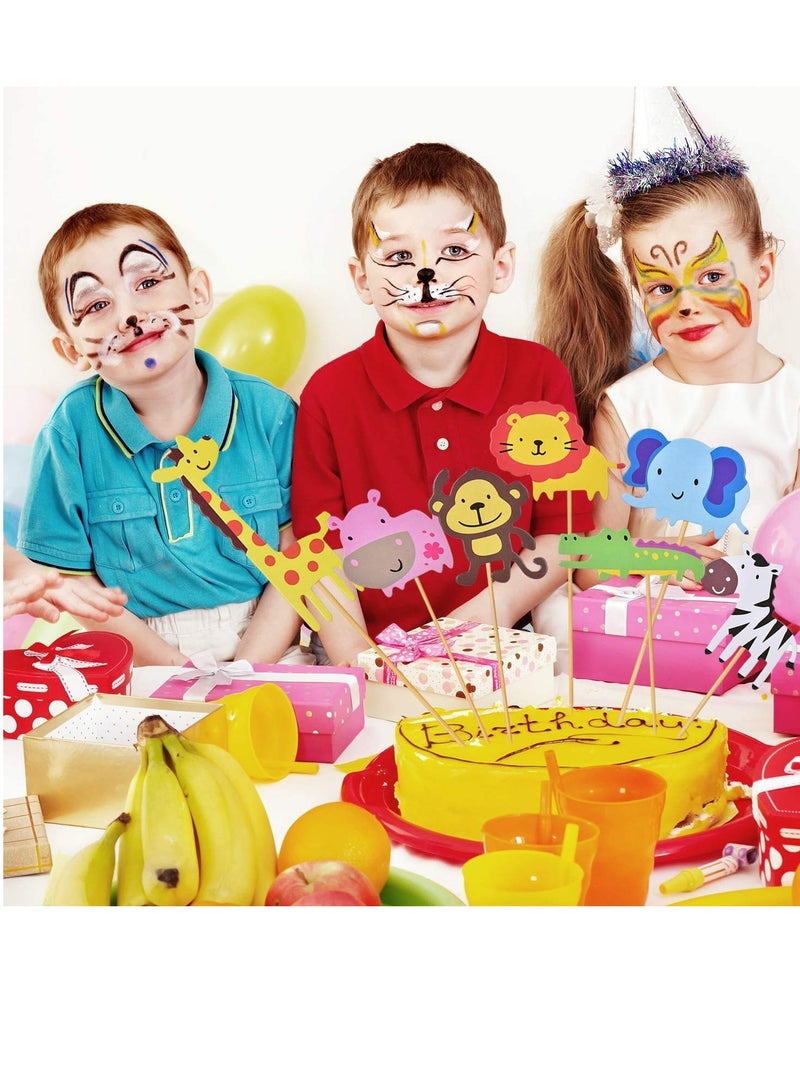 SOLARAE Zoo Animal Cupcake Topper,  Animal Cupcake Toppers, Cute Zoo Animal Cupcake Toppers Picks with 7 Different for Kid Boys Girls Birthday Party Decoration Congrats Graduation, 42 PCS - Image 4