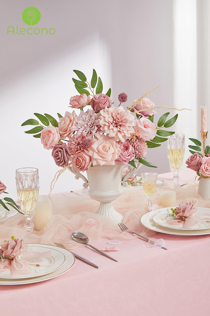 Alecono Artificial Flowers  Dusty Pink Silk Fake Flowers for DIY Wedding Bridal Bouquets  Wedding Cake Flowers for Table Centerpieces Baby Shower Birthday Party Home Decorations - Image 2