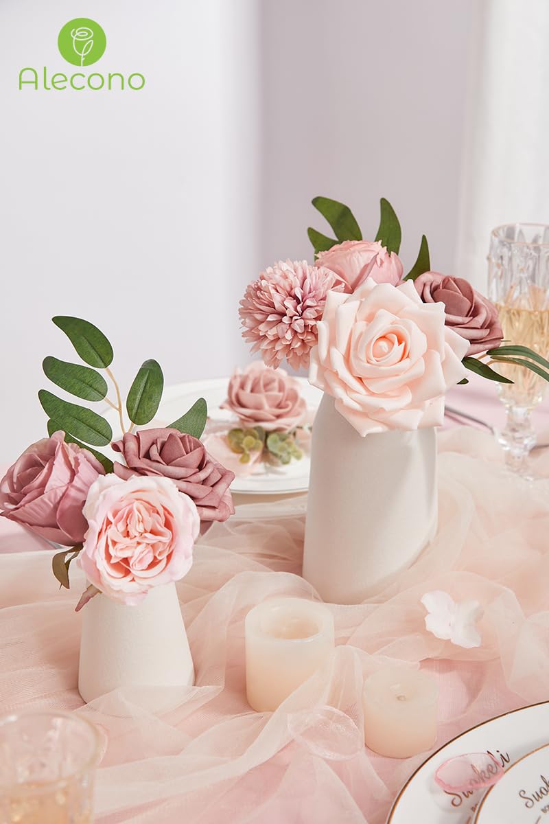 Alecono Artificial Flowers  Dusty Pink Silk Fake Flowers for DIY Wedding Bridal Bouquets  Wedding Cake Flowers for Table Centerpieces Baby Shower Birthday Party Home Decorations - Image 4