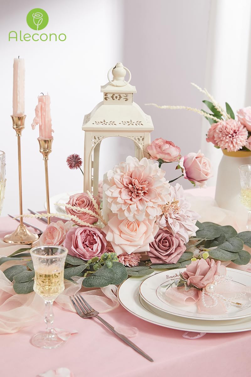 Alecono Artificial Flowers  Dusty Pink Silk Fake Flowers for DIY Wedding Bridal Bouquets  Wedding Cake Flowers for Table Centerpieces Baby Shower Birthday Party Home Decorations - Image 5