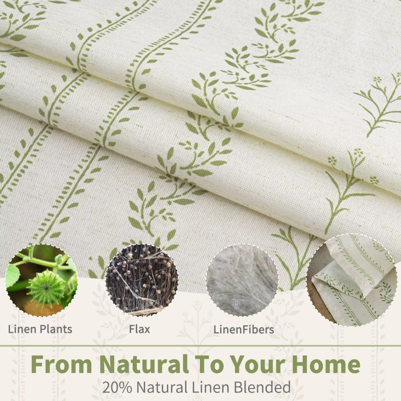 BGment Sage Green Floral Curtains 84 Inch Long, Light Filtering Linen Curtains with Botanical Leaf Print for Living Room Cottage Core Farmhouse Rustic, 2 Panels Set, 52 x 84 Inch - Image 3