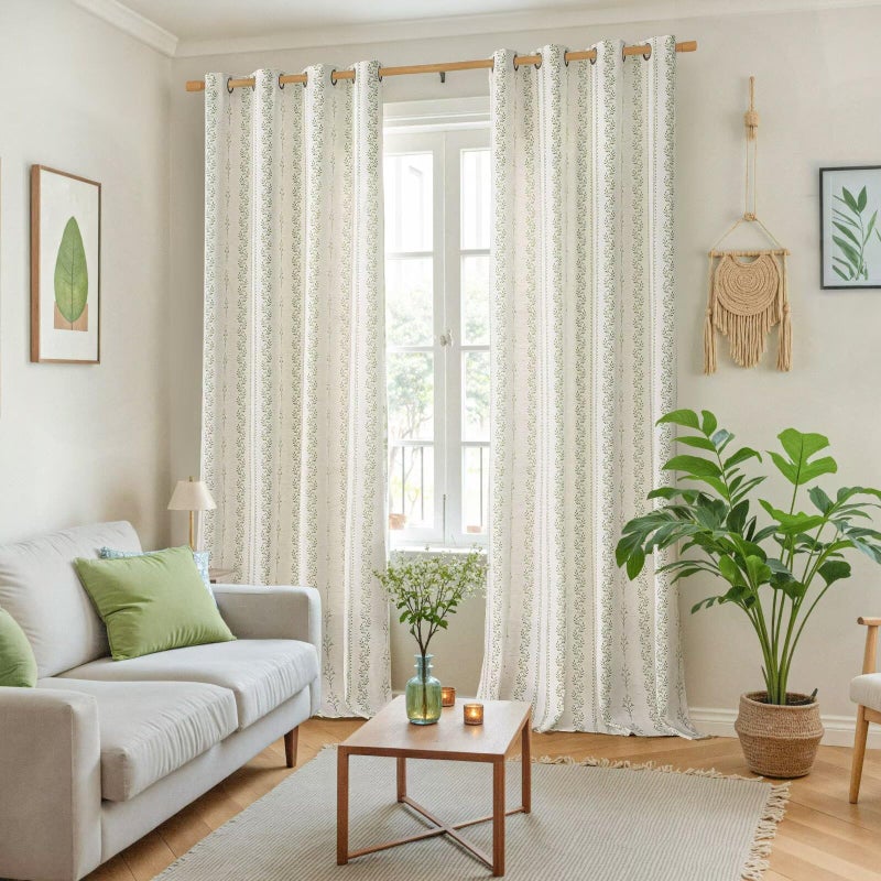 BGment Sage Green Floral Curtains 84 Inch Long, Light Filtering Linen Curtains with Botanical Leaf Print for Living Room Cottage Core Farmhouse Rustic, 2 Panels Set, 52 x 84 Inch - Image 2