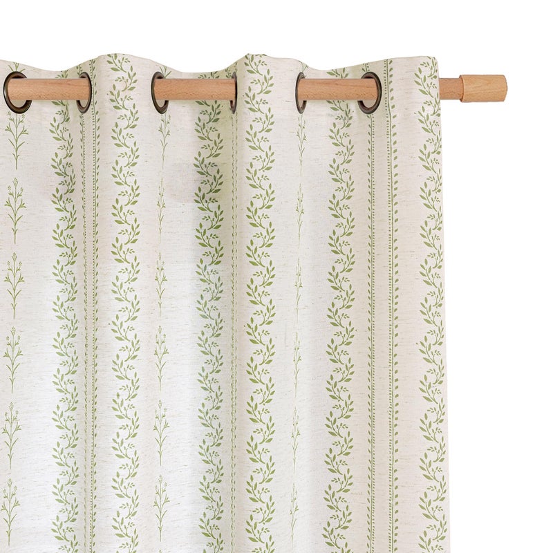 BGment Sage Green Floral Curtains 84 Inch Long, Light Filtering Linen Curtains with Botanical Leaf Print for Living Room Cottage Core Farmhouse Rustic, 2 Panels Set, 52 x 84 Inch - Image 1