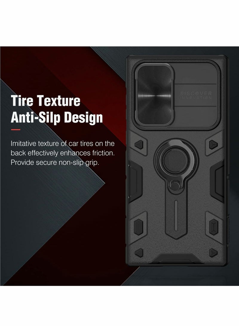 Y&D Case for Samsung S22 Ultra with Kickstand & Camera Lens Cover, Shockproof Hard PC Back and Soft Silicone Bumper Hybrid Protective Cover Galaxy 6.8'' （Black) - Image 3