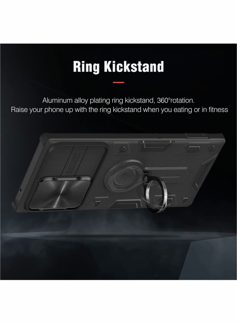 Y&D Case for Samsung S22 Ultra with Kickstand & Camera Lens Cover, Shockproof Hard PC Back and Soft Silicone Bumper Hybrid Protective Cover Galaxy 6.8'' （Black) - Image 4