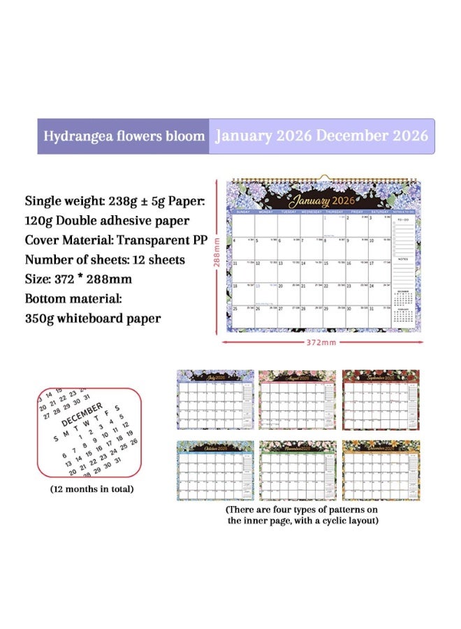 كيلا تقويم جداري ١٢ شهرًا ٢٠٢٦، تصميم زهور، يناير ٢٠٢٦ - ديسمبر ٢٠٢٦، مقاس كبير ١٤.٦ بوصة × ١١.٣ بوصة، غلاف متين مزدوج الأسلاك، مناسب للتخطيط المنزلي والمكتبي والمدرسي (أزرق) - Image 2