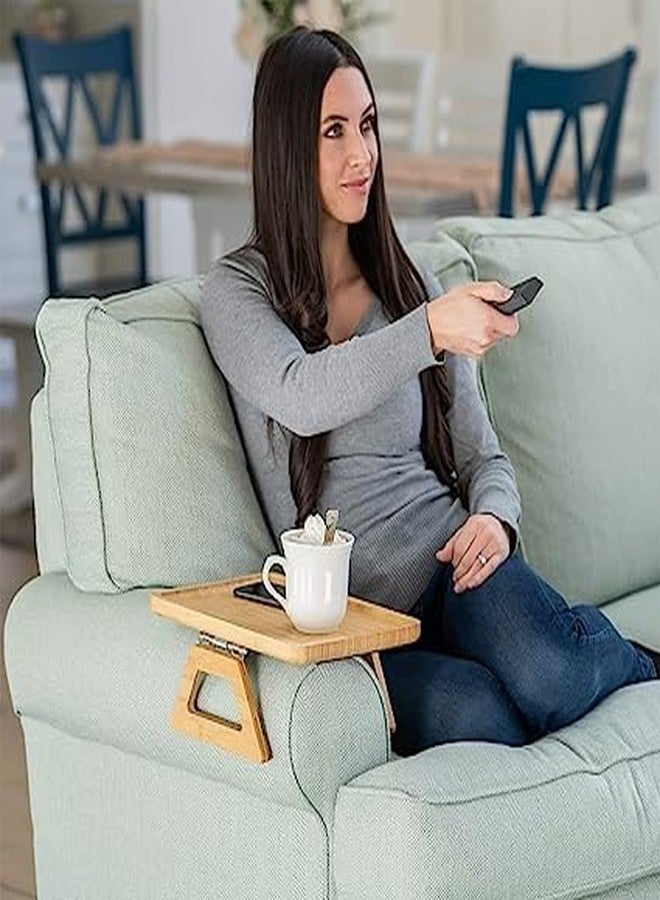 Olpad صينية مسند ذراع الأريكة الخشبية القابلة للطي من أولباد، منظم أريكة للمشروبات والوجبات الخفيفة والمجلات وجهاز التحكم عن بعد - واقي أريكة مربع، حامل كمبيوتر محمول وجهاز لوحي (عبوة من قطعة واحدة) - Image 4